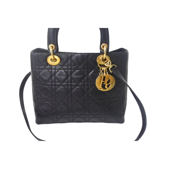 Dior Medium Black Christian  Cannage Lambskin Lady  2WAY - Picture 1 of 11